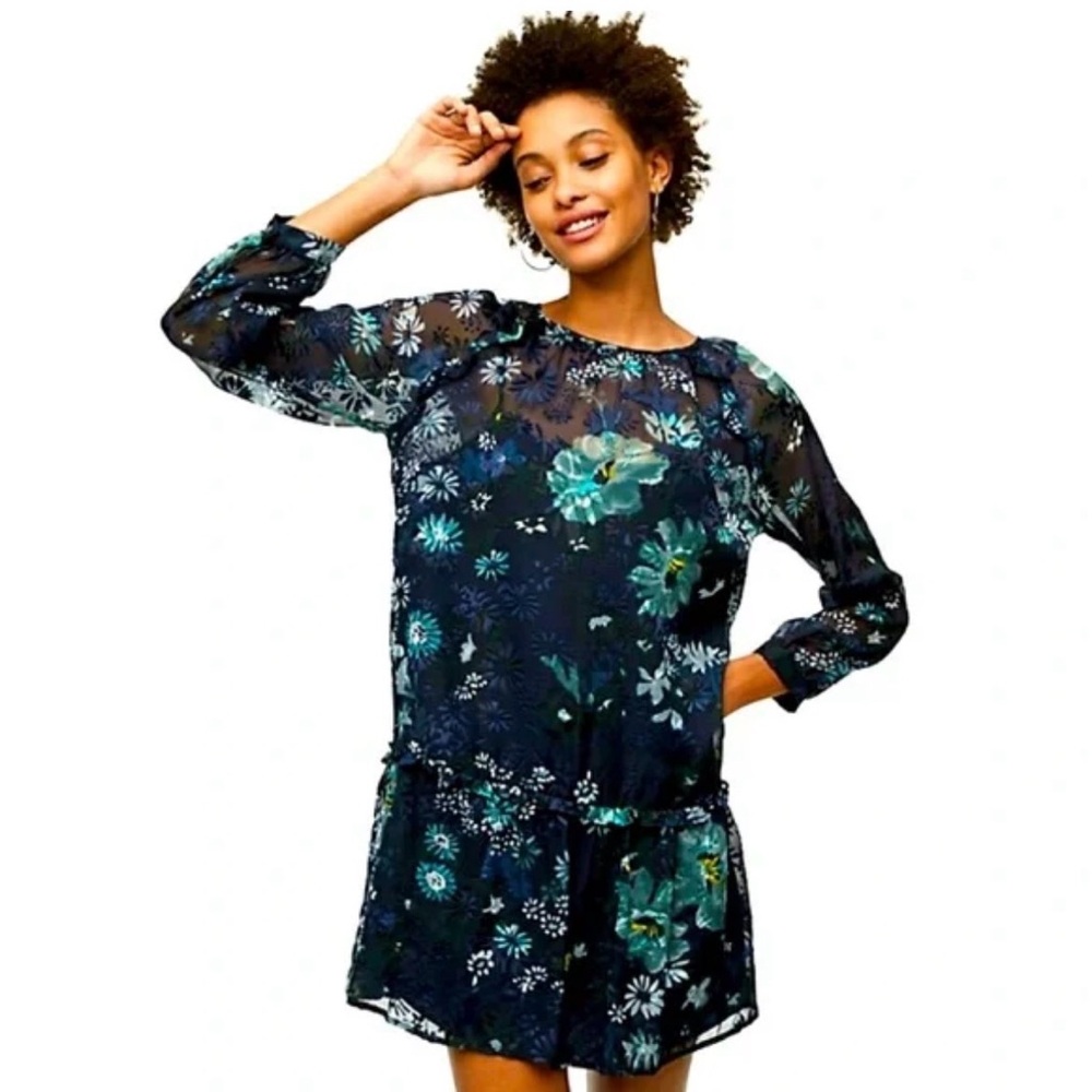 LOFT Floral Long Sleeve Dress - Blue